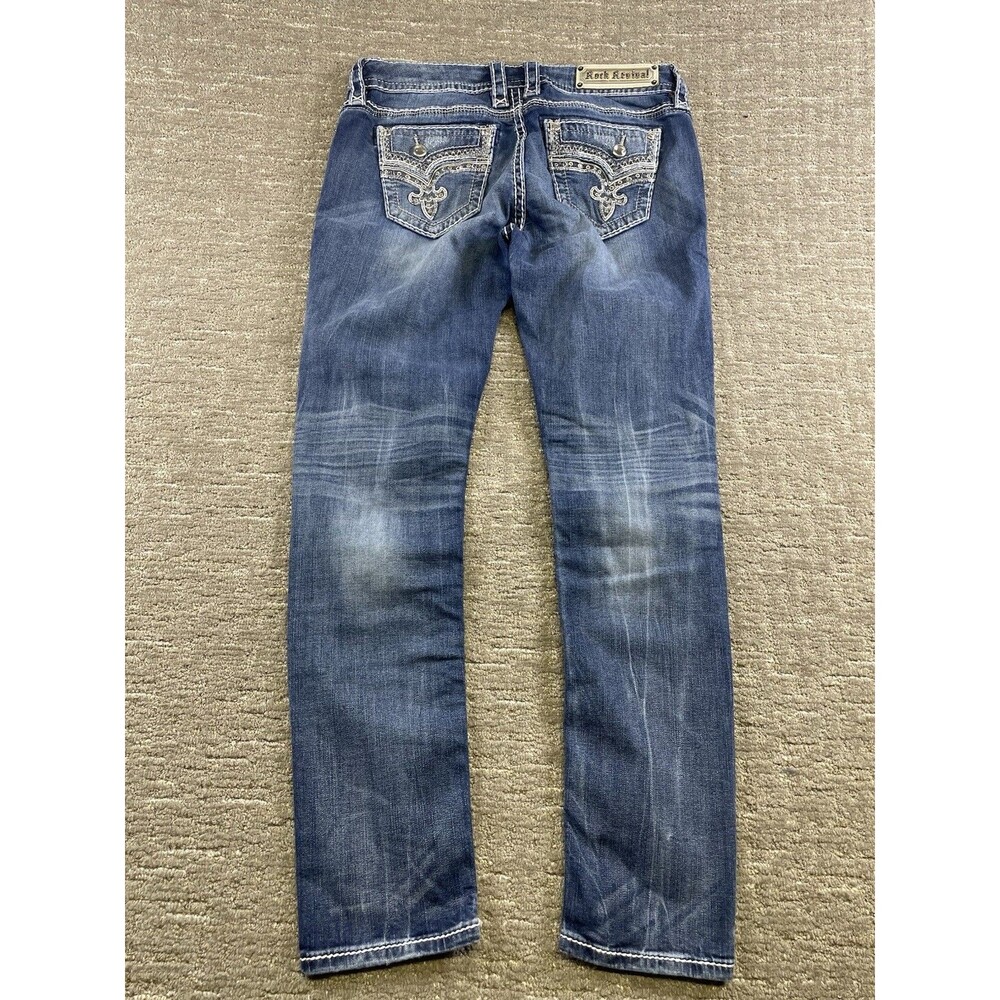 women’s Rock Revival easy skinny fit medium wash jeans embroidered betty size 30